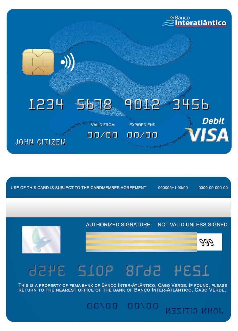 Download Cabo Verde Banco Inter Atlântico  bank visa card Photoshop template